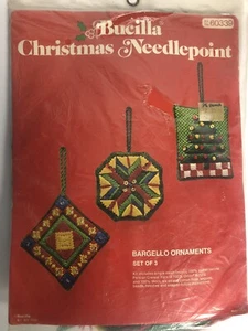 VTG Bucilla Christmas Needlepoint Ornaments ~ #60339 ~Bargello~ Opened~ Set Of 3 - Picture 1 of 5