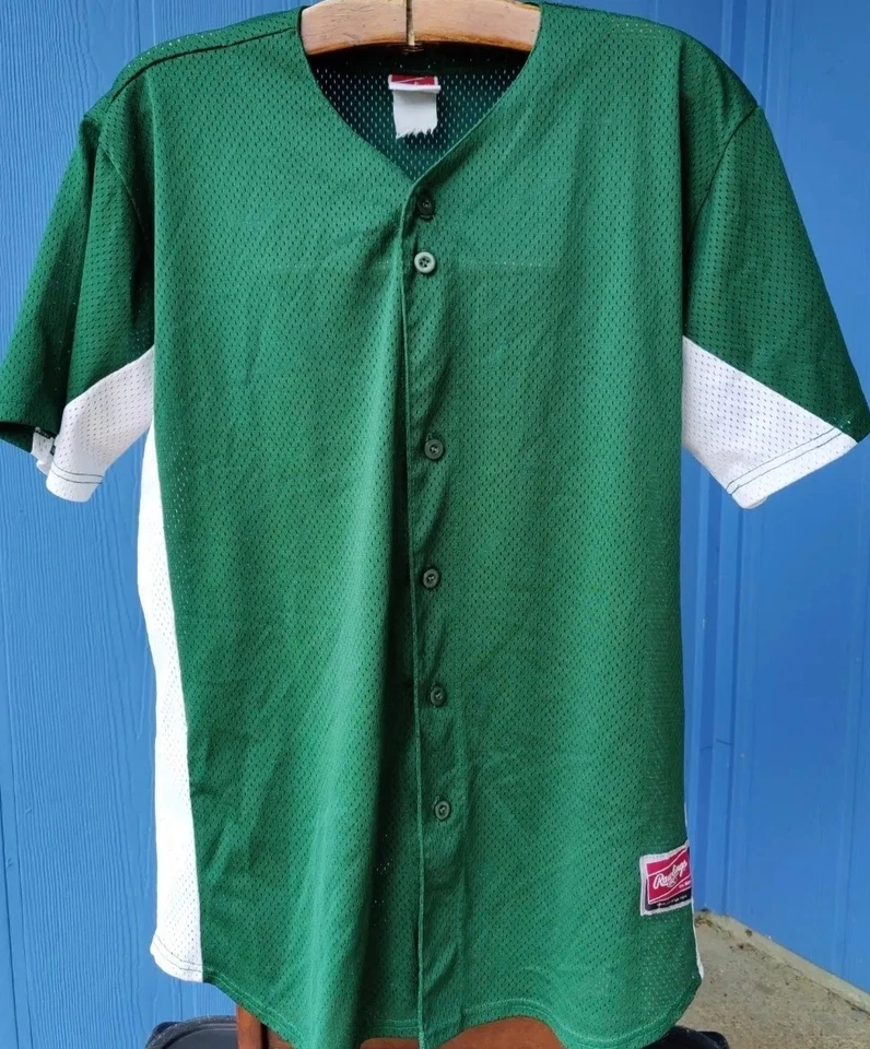 Camisa de béisbol de malla abotonada verde con paneles de malla blanca Rawlings de colección (para hombre XL) Foto 1 de 2