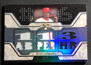 2008 TOPPS TRIPLE THREADS RYAN HOWARD 11.3 AB PER HR RELIC PATCH BLACK #ed 1/1 - Picture 1 of 2