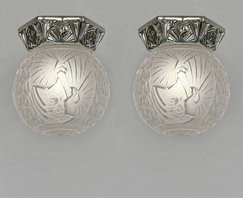 MULLER FRERES : a pair of 1930 Art Deco flush mounts ..... degué era lamp France Cover