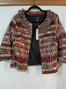 Ivy Chic New York Jacket-Blazer Reds- Orange-White- Ruffle Loop Collar W- Large - Picture 1 of 21