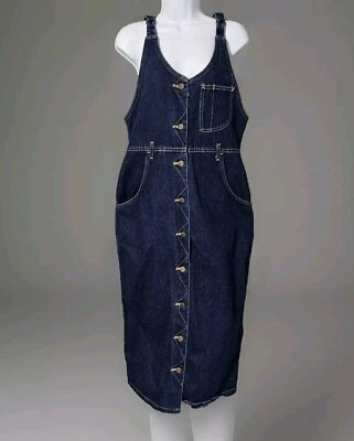 Vestido con tirantes Lee Vintage Años 70 Denim Lavado Oscuro Botón Frontal Mujer Talla 11/12 EE. UU. Foto 1 de 4