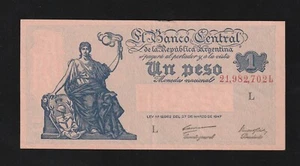 Argentina, 1 Peso, 1947, P-257, AUNC Banknote - Picture 1 of 2