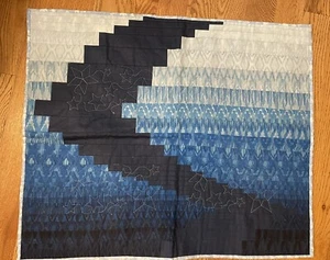 Quilted Ombre Blue-Snowflake Theme Pieced Quilted Wall Hanging Winter-30x26" - Picture 1 of 5