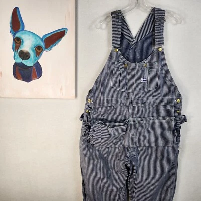 60s Big Smith Hickory Stripe Tool Belt Bib Overalls Railroad Double Knee 44x27 - Image 1 of 4