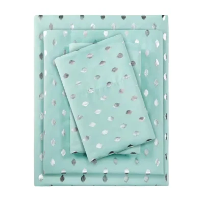 Metallic Dot 3-Piece Aqua/Silver Microfiber Twin XL Printed Sheet Set - Image 1 of 4