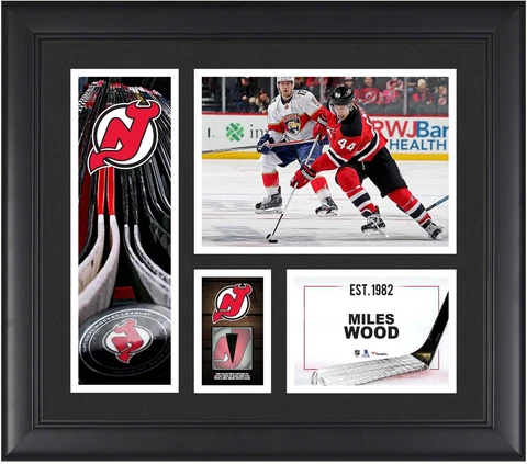 Miles Wood Devils Framed 15x17 Collage w/a Piece of GU Puck Cover