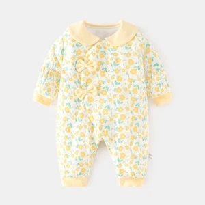 New born baby girl pure cotton Floral Romper jumpsuit bodysuit winter outfit - Picture 1 of 13
