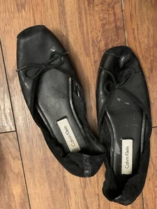 Calvin Klein Black Leather & Suede Ballet Flat Size 6 - Picture 1 of 3