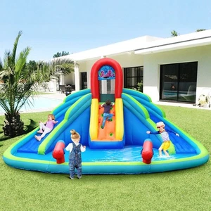 Inflatable Bounce House Kids Water Splash Pool Dual Slides Climbing Wall Play - Picture 1 of 6