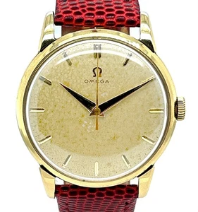 Vintage Omega 2895-1 HAU 14 Kt. Gelbgold HAZ-Kaliber 284 mit Lederband aus 1958 - Imagen 1 de 9