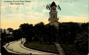New Castle Pennsylvania PA Postkarte Lawrence County Court House 1912 traurige Note - Bild 1 von 3