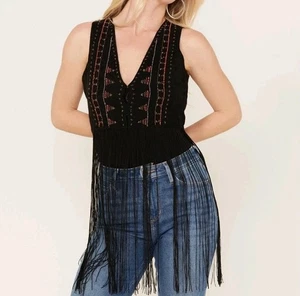 NUEVO CON ETIQUETAS Idyllwind Mujer Enebro Cuentas Chaleco Flecos Largos Bohemio Hippie Festival - Imagen 1 de 9