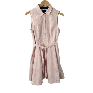 Cynthia Rowley rosa weiß gestreift Seersucker Kleid ärmellos Gürtel 10 adrette - Bild 1 von 9