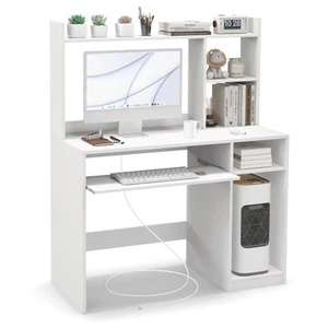 Desk with Hutch Wood PC Desk w Keyboard Tray and CPU Stand Modern Writing Desk w - Picture 1 of 9