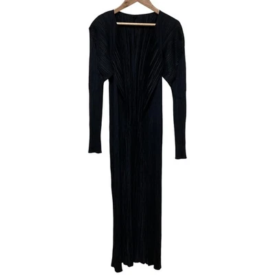 PLEATS PLEASE ISSEY MIYAKE Long Cardigan Coat PP04-JH117 Size 3 Black Women USED - Image 1 of 4