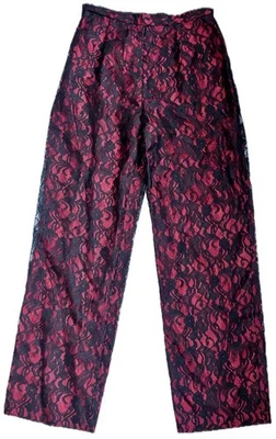 Pantalones de satén rojos vintage con superposición de encaje negro para XS S Whimsigoth Vampire Core Foto 1 de 4