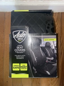 Auto Drive Black, Faux Leather, Black Leopard, Automotive Seat Covers, 2 Pack - Imagen 1 de 4