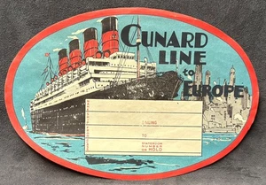 CUNARD LINE TO EUROPE H.M.S. AQUITANIA~LUGGAGE LABEL-SHIP & NY CITY SKYLINE - Imagen 1 de 2