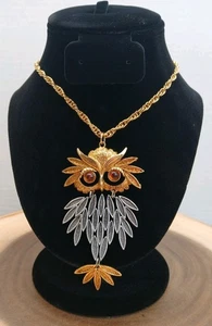 Vintage Large Articulated Silver Toned Owl Pendant 4"Pendant 22" Long Chain - Picture 1 of 16