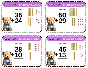 ADDITION Base10 - no Regrouping - 36 Cards - Laminated Activity - set #2 - Picture 1 of 1