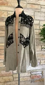 Vintage The Icing Embellished Heavy Weight Long Big Shirt Jacket Gray Black L - Picture 1 of 17