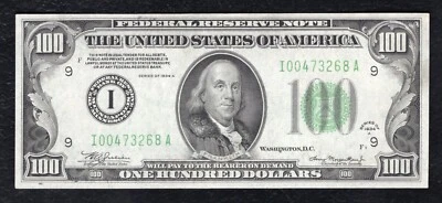 FR. 2153-I 1934-A $100 FRN FEDERAL RESERVE NOTE MINNEAPOLIS, MN GEM UNCIRCULATED - Image 1 of 2