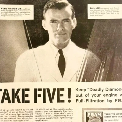 1958 Fram Oil Air Fuel Water Filters Street Advertisement Automobilia Life HM2Y - Изображение 1 из 2