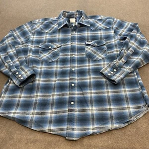 Camisa de mezclilla Wrangler para hombre XXL azul a cuadros perla a presión ropa de trabajo vaquero occidental - Imagen 1 de 13