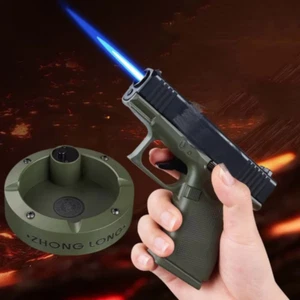 Refillable Gas Jet Flame Gun Shape Torch Cigarette Cigar Gas Lighter Ashtray Set - Bild 1 von 13