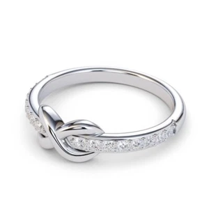 0.25Ct Lab-Grown Diamond Set Infinity Knot Wedding Band Ring 14K White Gold - Picture 1 of 5