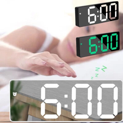 USB Battery Digital Electronic Mirror Alarm Clock LED Night Light Bedside Wall - Image 1 of 4