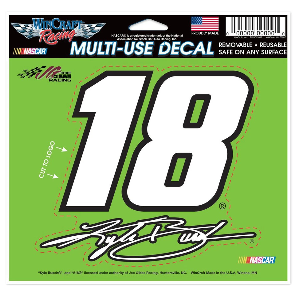 KYLE BUSCH #18  4.5" X 5.75" NASCAR MULTI-USE DECAL CUT TO LOGO - Image 1 of 1