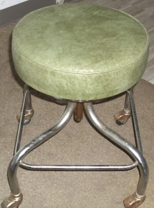 Vintage Mid Century 1950's Chrome Swivel Adjustable Industrial Green Vinyl Stool - Picture 1 of 8