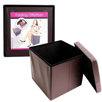 Home Office Portable Storage Ottoman Box Seat Footstool Footrest Brown NEW - Image 1 of 4