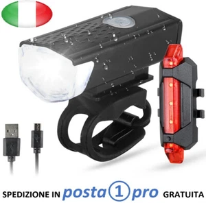 Kit Luci Bicicletta Ricaricabile USB e Impermeabile Avanti e Dietro - Foto 1 di 9