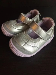 Sz 2 NB STRIDE RITE SURPRIZE "Ashby" Girls Purple &Silver Mary Jane Infant Shoes - Picture 1 of 9