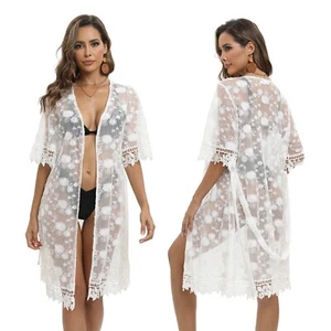 Summer Lace Bathing Suit Cover Up Boho Beach Women Maxi Bikini Sundress Dress - Picture 1 of 14