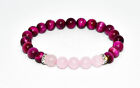 Natural Rose Quartz Pink Tiger Eye Beads Reiki Chakra Gems Bracelet Stone 8mm