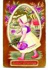 Little Dutch Girl w/ Flowers Easter Holiday Greeting Vintage Embossed Postcard
