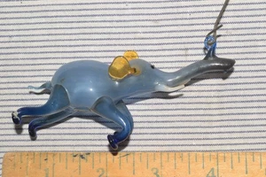 Antique GERMAN Bimini BLUE Glass YELLOW EAR Christmas Ornament 20s Vtg ELEPHANT - Picture 1 of 7