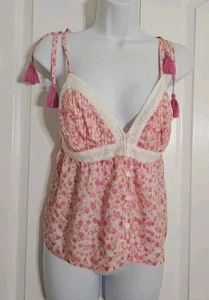 Hollister Para Mujer Rosa Floral Algodón Recortado Halter Top Cami Talla M Corbata Hombro - Imagen 1 de 9