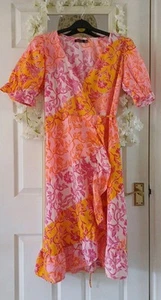 Pretty Colorful Floral Midi Ruffle Waterfall Wrap Summer Dress 👗 14 16 - Picture 1 of 9