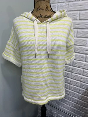 Lou & Grey Hoodie Short Sleeve Terry Top Women’s Sz XS Lime Green White Striped — 第 1/4 张图片