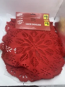 Set of 3 2 Pack (6 Total) Red Round Holiday Style Lace Doilies YZ - Picture 1 of 3