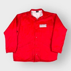 Red Vintage Lipton Tea Jacket Size L Hilton Coach Jacket 90s Snap Button - Picture 1 of 4
