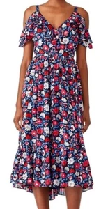 Kate Spade Navy Daisy Floral Midi Off Shoulder Silk Dress Size 8 - Picture 1 of 14