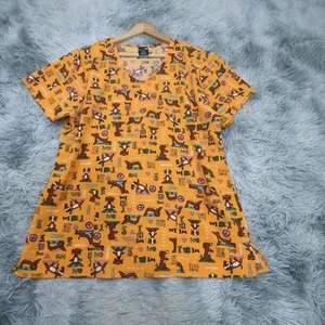 Wonder Winks Zoe + Chloe Scrub Top Womens L Yellow Dog Namaste Novelty Uniform - Picture 1 of 11
