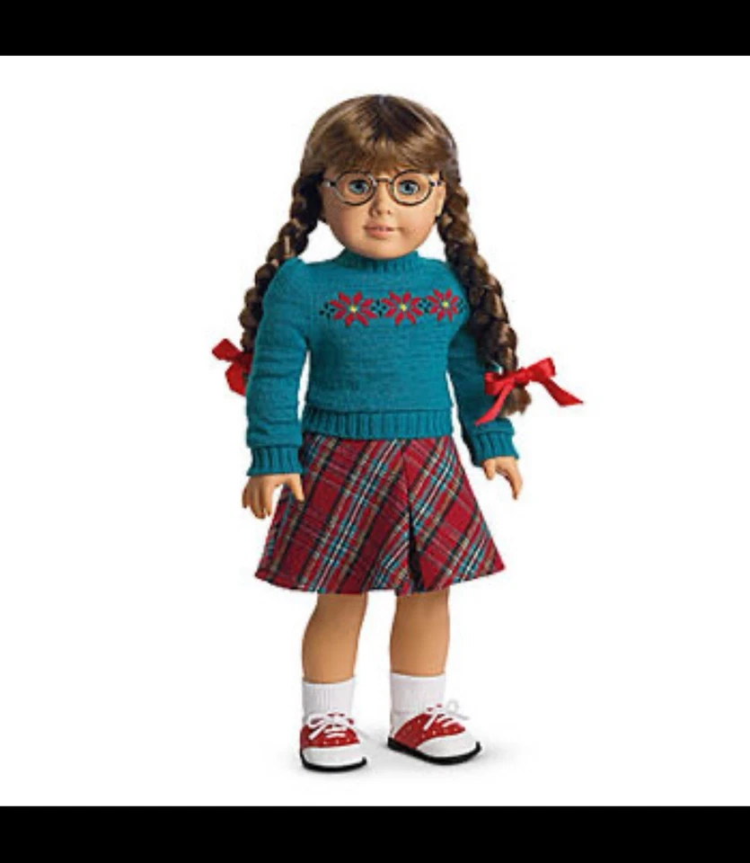 American Girl Doll Molly’s Sweater & Skirt Set.  (Turquoise And Plaid) NEW - Image 1 of 1