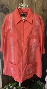 The Genuine Haband Guayabera Mens 5XB Embroidered Full Zip Shirt Blue Cuban - Picture 1 of 7